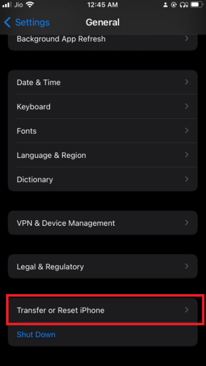 Selecione a seção Redefinir na parte inferior da página. Corrigir erro de falha na verificação ao conectar-se ao servidor de ID da Apple