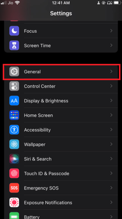 Toque em Geral. Corrigir erro de falha na verificação ao conectar-se ao servidor de ID da Apple