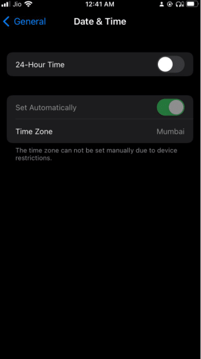 Alterne e verifique se você está no fuso horário certo automaticamente. Corrigir erro de falha na verificação ao conectar-se ao servidor de ID da Apple