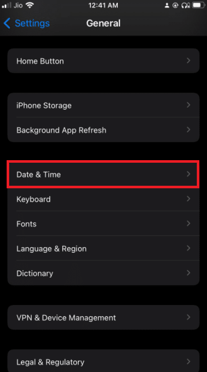 Toque em Data e Hora