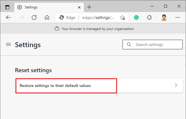 Agora, clique na opção Restaurar configurações para seus valores padrão | RESULT_CODE_HUNG