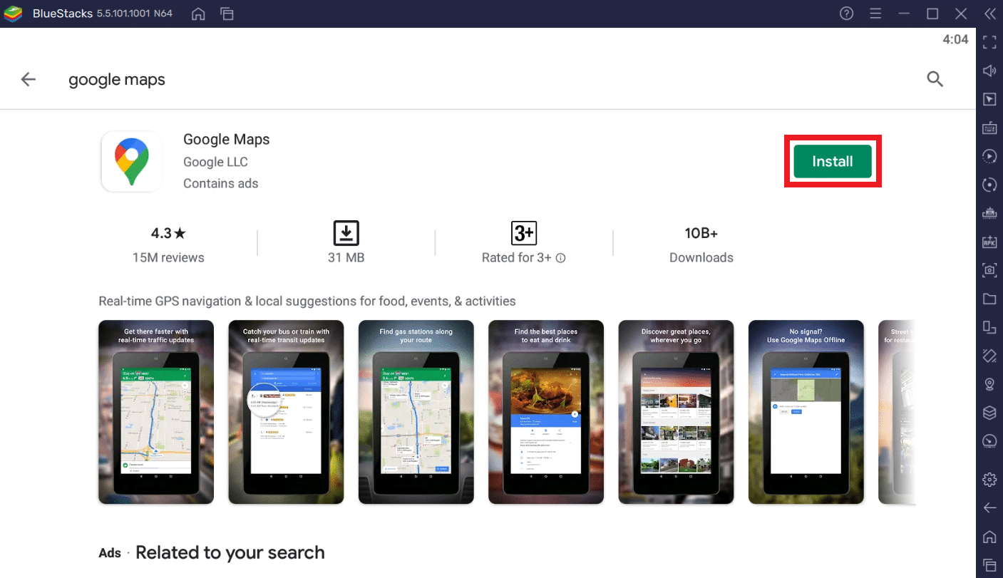 قم بتثبيت Google Maps Play Store