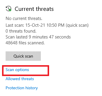 スキャンオプションをクリックします。 Firefoxが応答しない問題を修正する