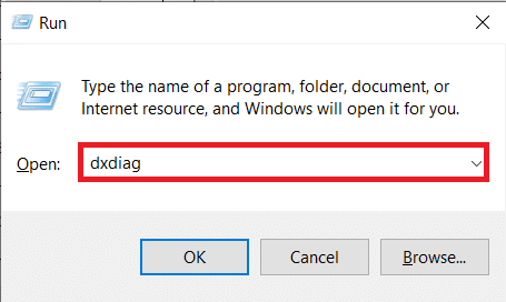 กดปุ่ม Windows และ R เพื่อเปิดกล่องโต้ตอบเรียกใช้ พิมพ์ dxdiag แล้วกด Enter