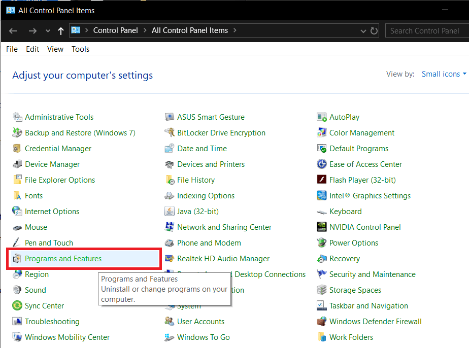 Dans le Panneau de configuration, cliquez sur Programmes et fonctionnalités