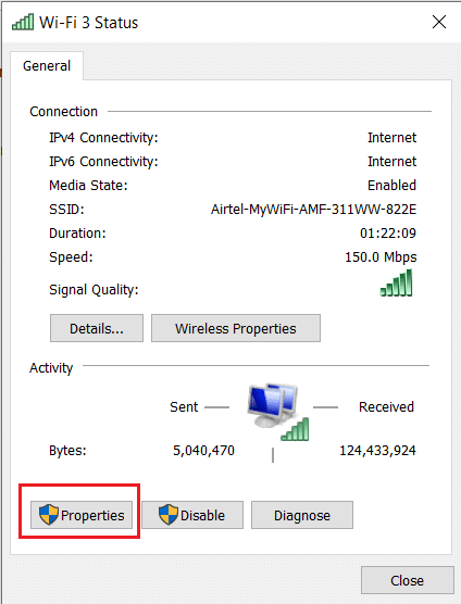 Cliquez sur Propriétés | Correction - Erreur ERR_TUNNEL_CONNECTION_FAILED dans Chrome