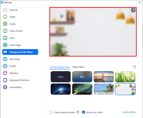 Hintergrund und Filter. So verwischen Sie den Hintergrund in Zoom unter Windows 10