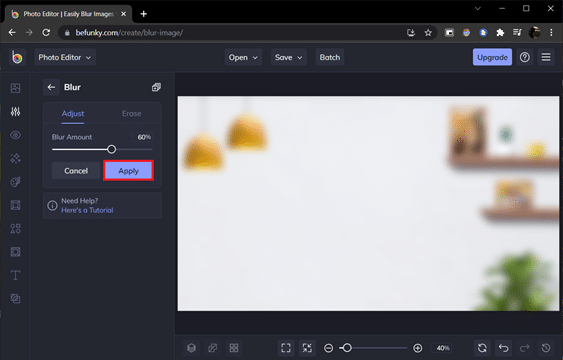 Befunky Unschärfe-Optionsseite. So verwischen Sie den Hintergrund in Zoom unter Windows 10