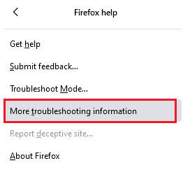 เลือกตัวเลือกข้อมูลการแก้ไขปัญหาเพิ่มเติม แก้ไข Firefox คลิกขวาไม่ทำงาน