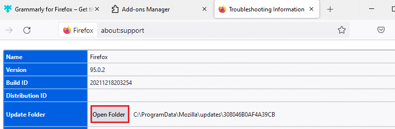 ตอนนี้ ในหน้าต่าง Application Basics ให้คลิกที่ Open Folder ภายใต้ Update Folder