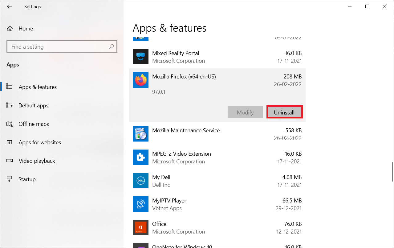 คลิกถอนการติดตั้ง แก้ไข Firefox คลิกขวาไม่ทำงาน