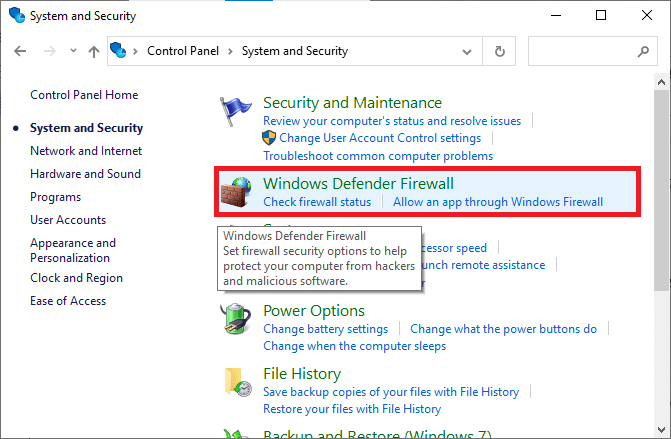 faceți clic pe Windows Defender Firewall