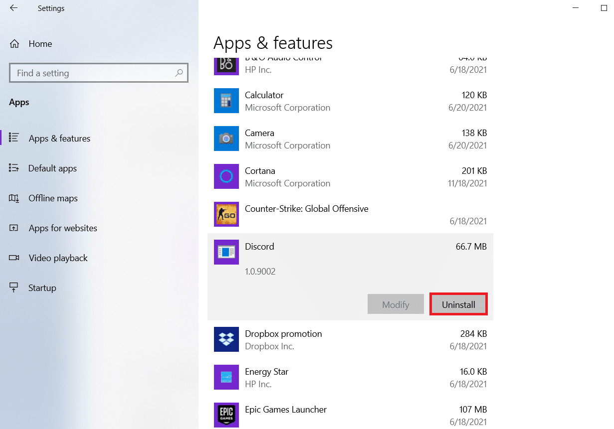 În fila Aplicații și caracteristici, localizați și faceți clic pe Discord și faceți clic pe butonul Dezinstalare pentru a dezinstala aplicația. Cum să remediați Discord Screen Share Lag