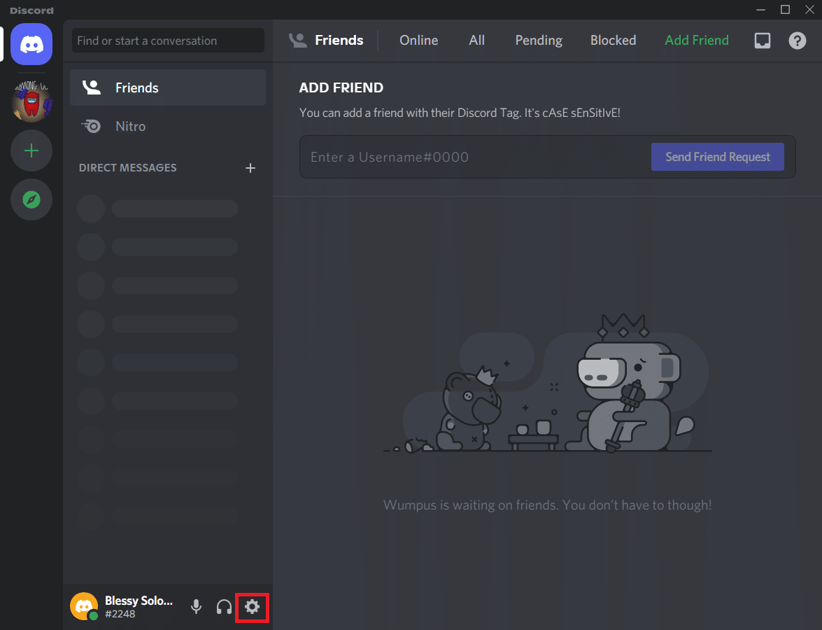 Faceți clic pe pictograma roată dințată pentru a deschide Setări. Cum să remediați Discord Screen Share Lag
