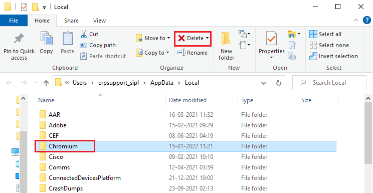 Suchen Sie den Chromium-Ordner über das Suchmenü und löschen Sie ihn