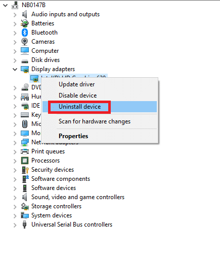 Kliknij prawym przyciskiem myszy sterownik i wybierz odinstaluj. Napraw jasność systemu Windows 10 nie działa