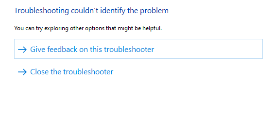 Jeśli jednak nie można zidentyfikować problemu, pojawi się następujący ekran. Napraw jasność systemu Windows 10 nie działa
