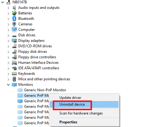 Rozwiń ogólny monitor PnP i odinstaluj