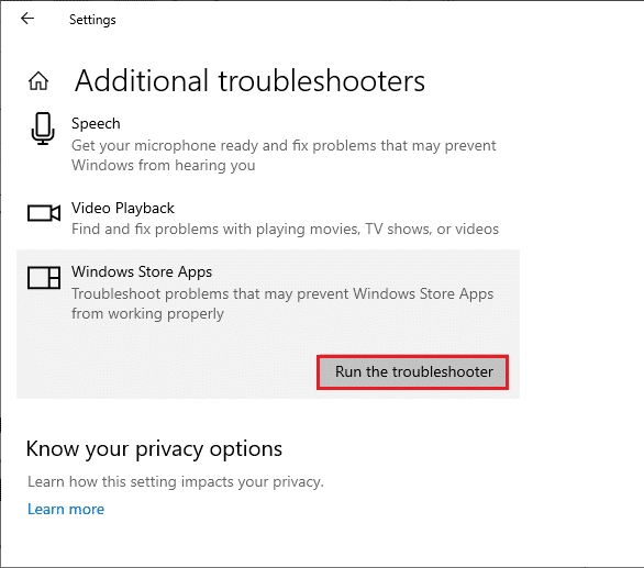Ejecute la opción del solucionador de problemas. Reparar No hay cámaras conectadas en Windows 10