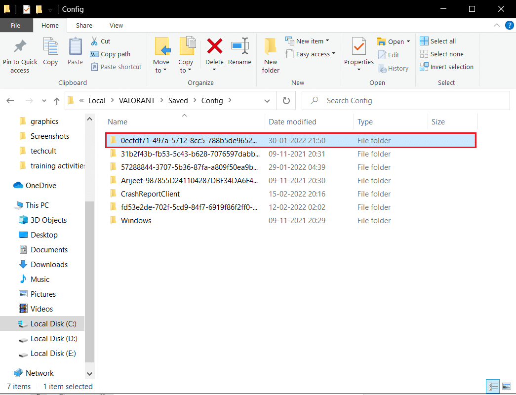 เปิดโฟลเดอร์แรกในโฟลเดอร์ Config Saved Valorant โลคัล appdata