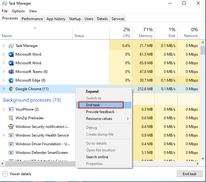จากนั้นคลิกขวาที่โปรแกรมและเลือก End task option วิธีแก้ไข Valorant FPS Drops