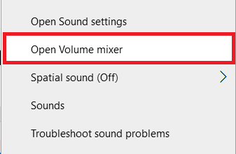sélectionnez l'option Ouvrir le mélangeur de volume
