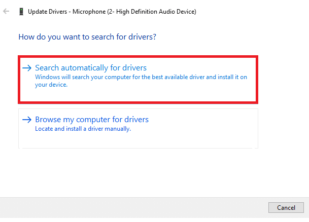 Sélectionnez Rechercher automatiquement les pilotes