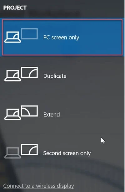 Нажмите клавишу Windows + P, затем выберите параметр «Только экран ПК».