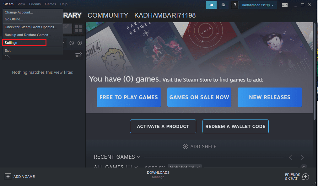Wybierz ustawienia w aplikacji Steam