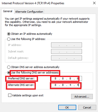 Utilizzare il seguente indirizzo del server DNS
