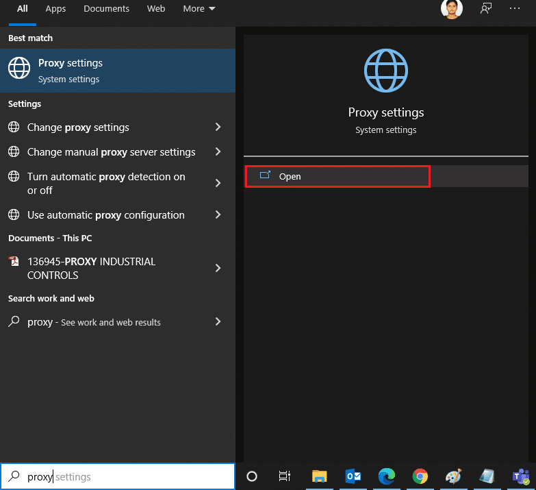 Ora premi il pulsante Windows e digita Proxy