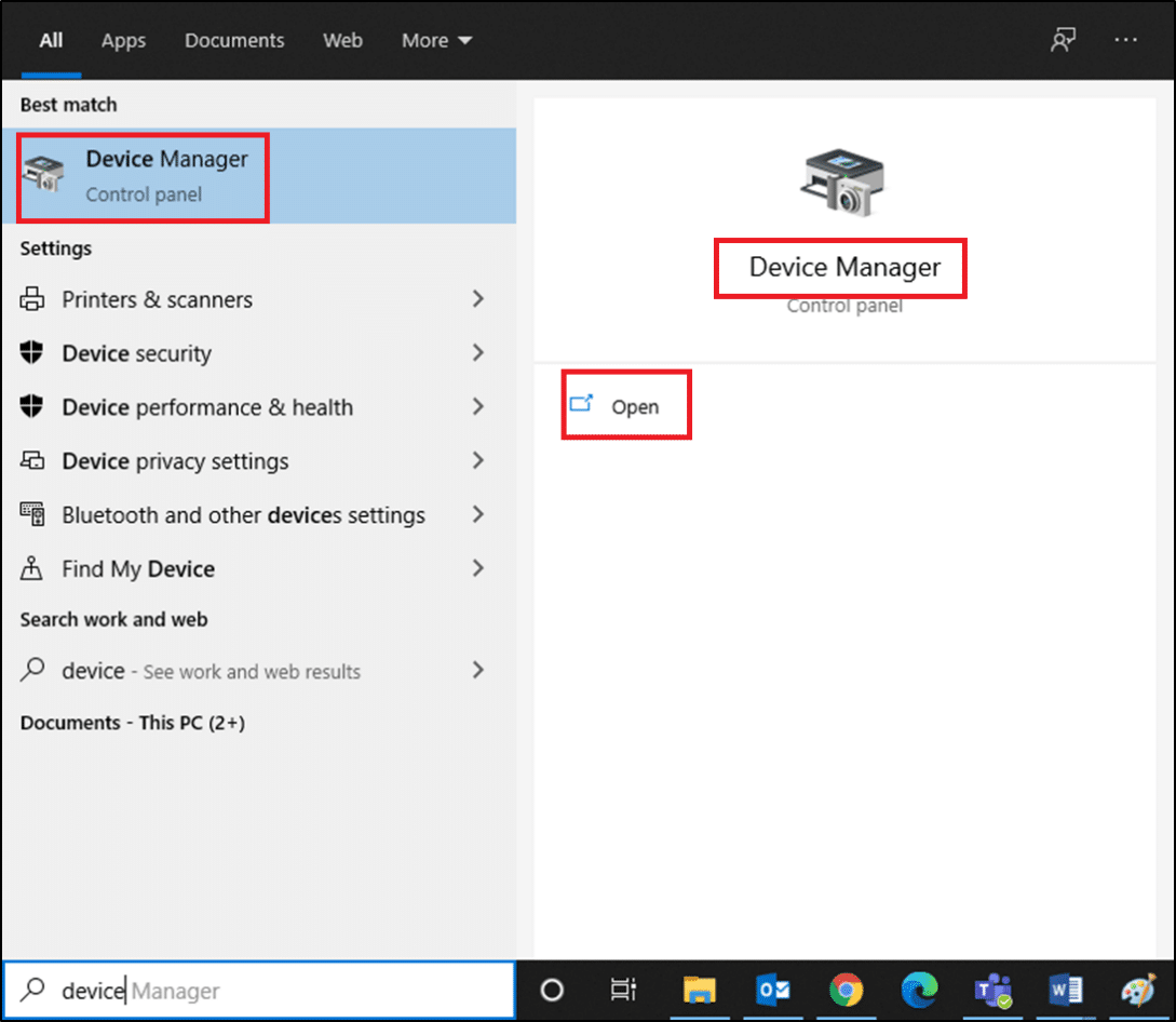 Digita Gestione dispositivi nella barra di ricerca di Windows e apri.