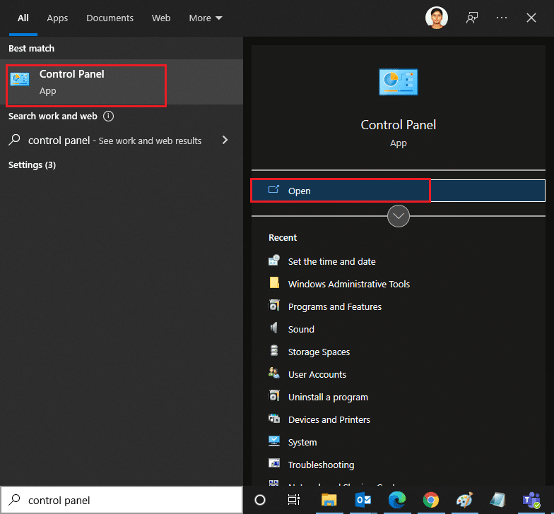 Premi il tasto Windows e digita Pannello di controllo e apri