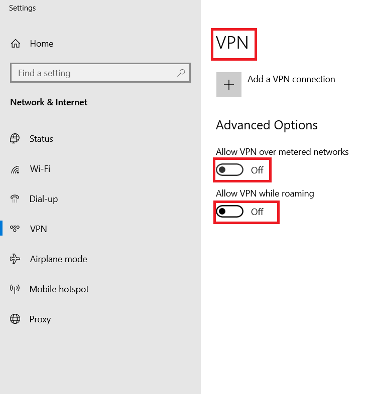 vpn seçeneklerini kapatın