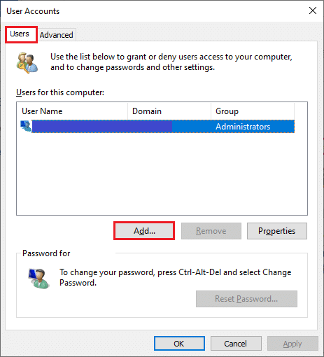 Kullanıcı Hesapları penceresi görünecektir. Kullanıcılar sekmesi altında, bir hesap eklemek için Ekle… düğmesine tıklayın. Chrome'u Varsayılan Tarayıcı Olarak Değiştirme