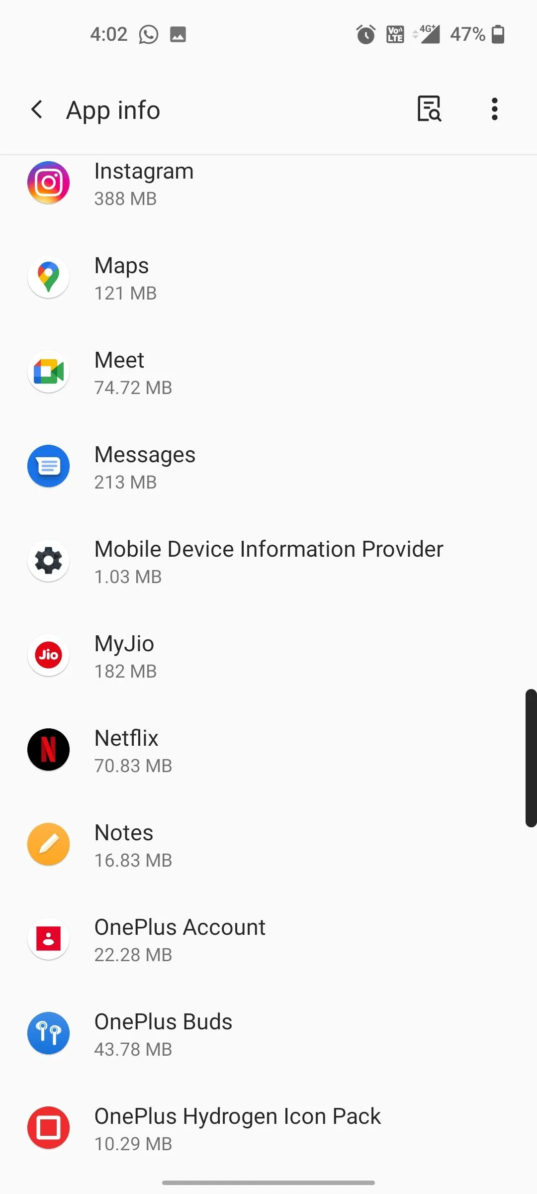 Mon Jio dans la liste des applications Android