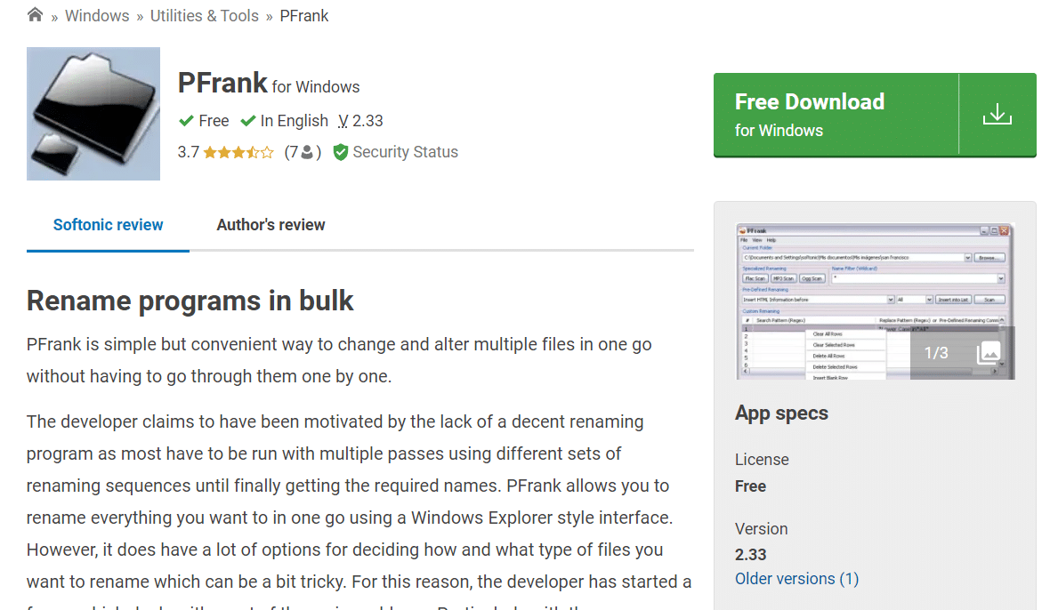 PFrank | miglior software gratuito per rinominare file per Windows