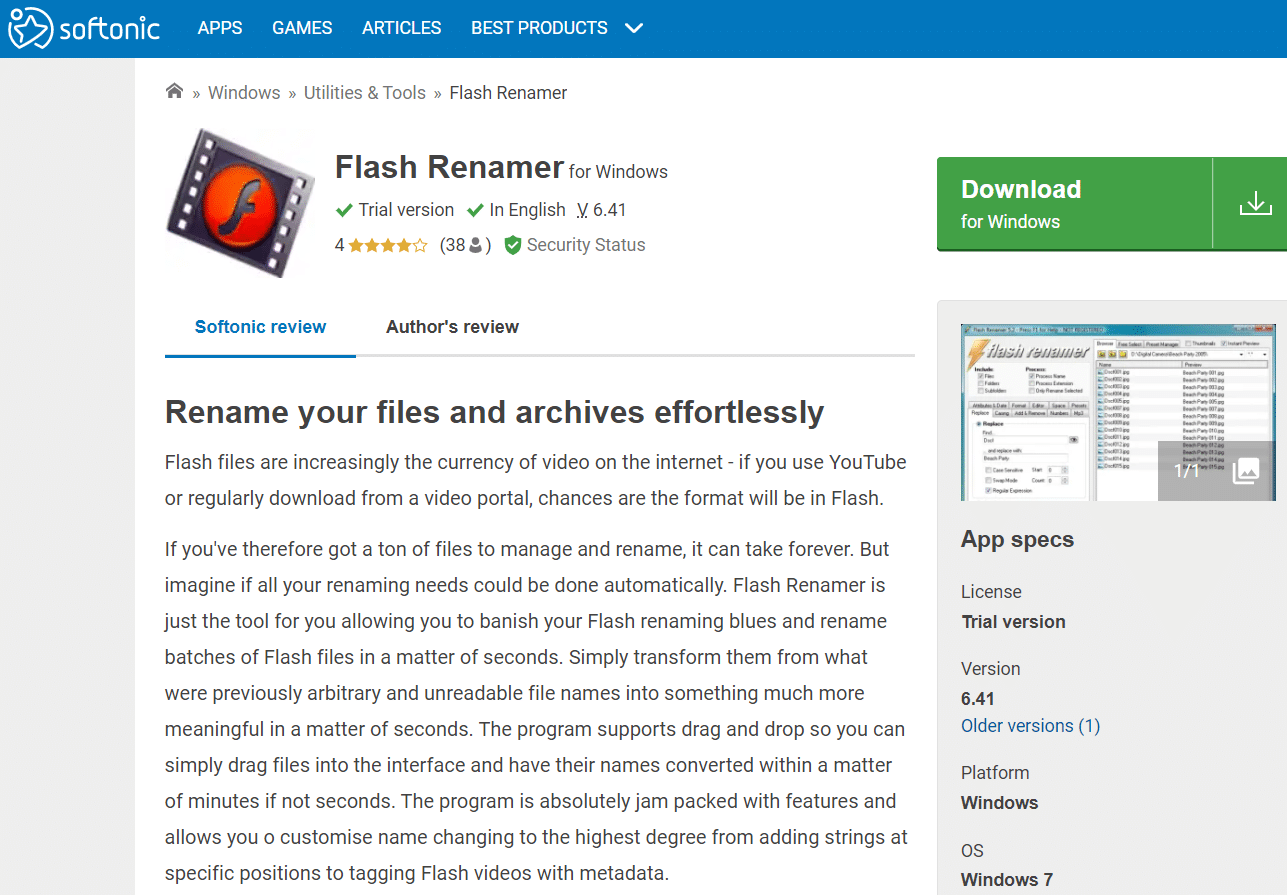FlashRenamer | miglior software gratuito per rinominare file per Windows