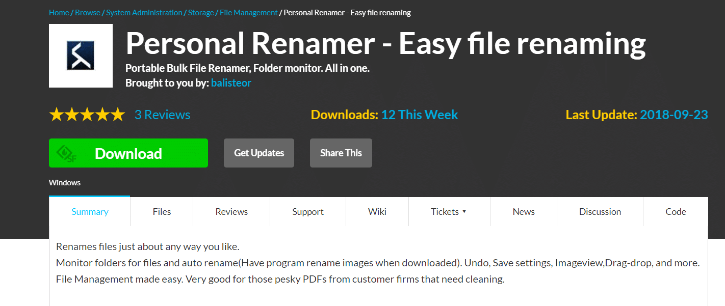 Rinominatore personale | miglior software gratuito per rinominare file per Windows