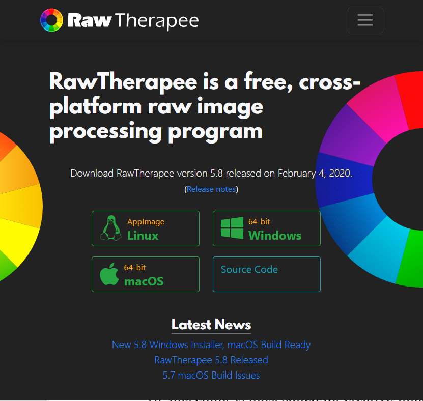 RawTherapeeのダウンロードページ| PC用の無料の写真編集ソフトウェア