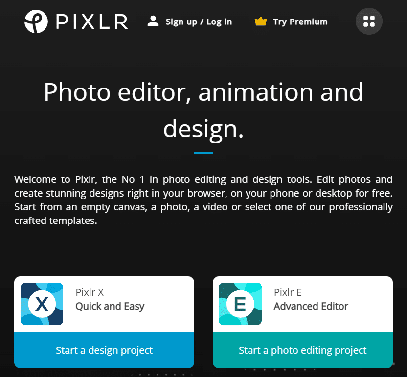 Pixlrのダウンロードページ