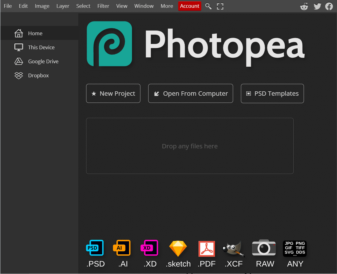 Photopeaの公式ウェブサイト