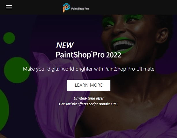 PaintshopPro2022の公式ウェブサイト