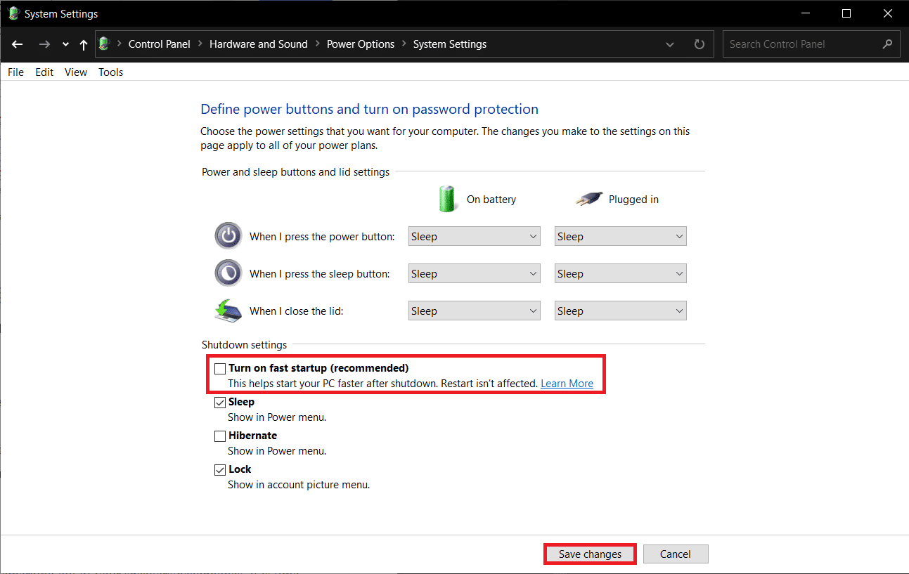 빠른 시작 켜기가 선택 해제되어 있습니다. Windows 10 오디오 딱딱거리는 소리 수정