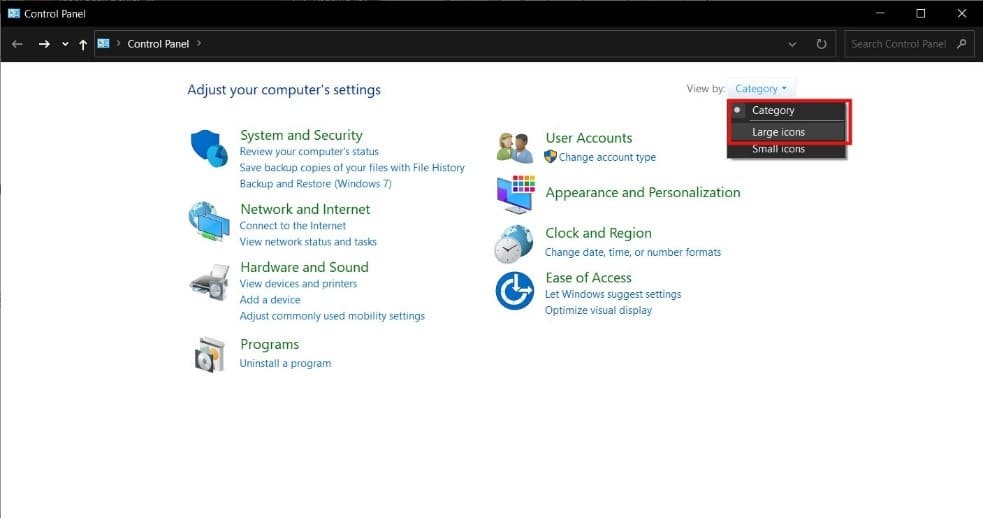 제어판. Windows 10 오디오 딱딱거리는 소리 수정