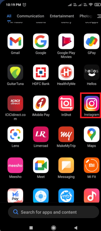 Dotknij i przytrzymaj ikonę Instagram