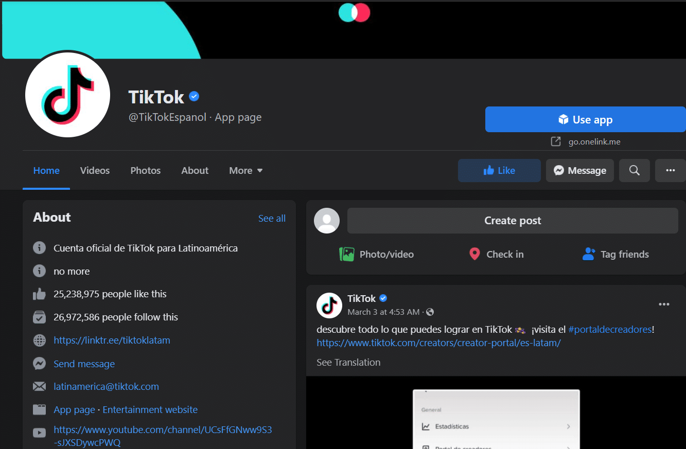 TikTokFacebookページ