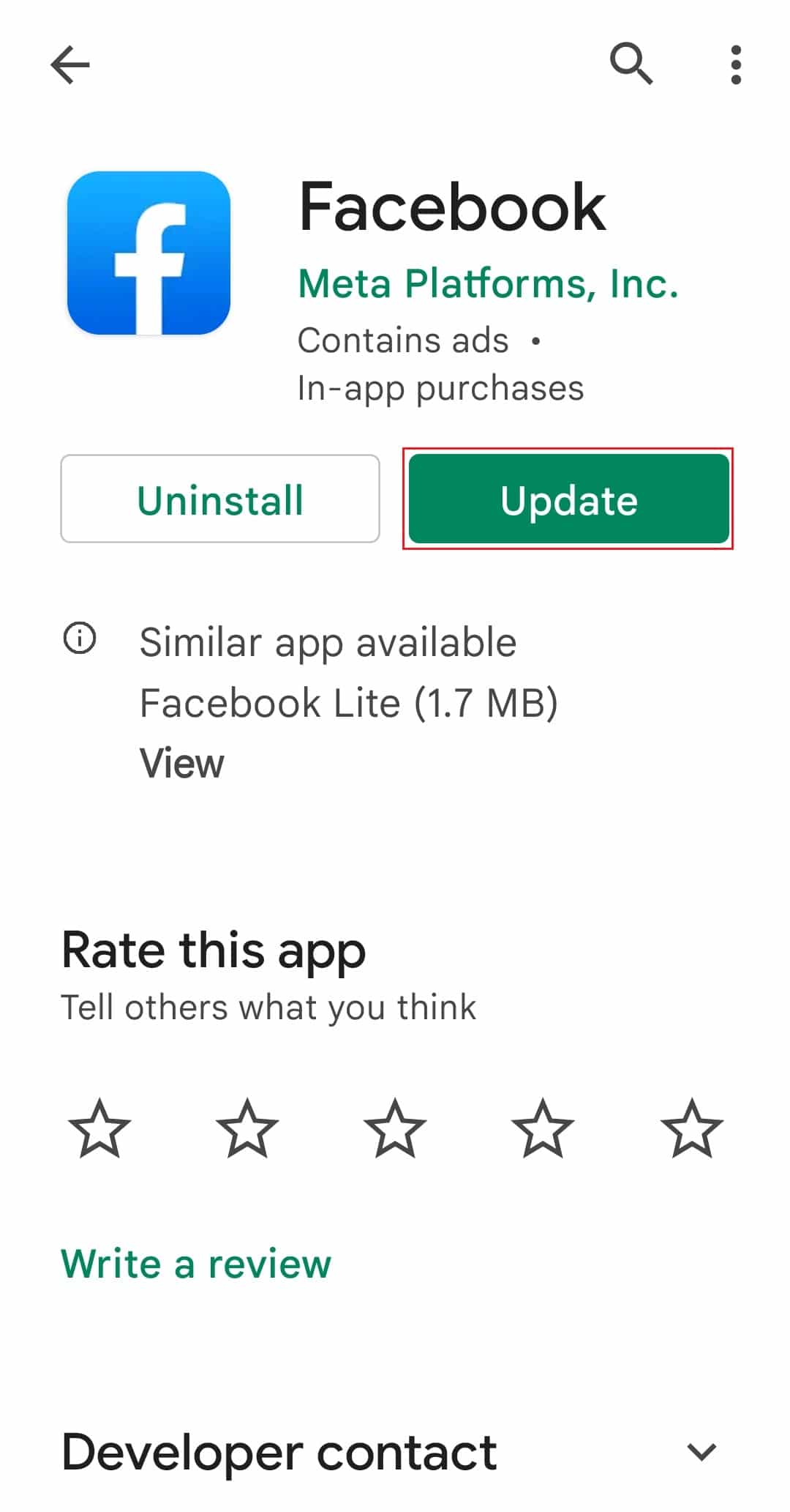 Facebook Google Play 스토어 Android에서 업데이트 옵션을 탭합니다. Facebook에서 누군가로부터 휴식을 취하는 방법