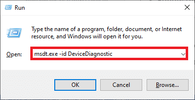 msdt.exe id DeviceDiagnosticと入力し、Enterキーを押します。 MicrosoftTeamsのビデオ通話が機能しない問題を修正