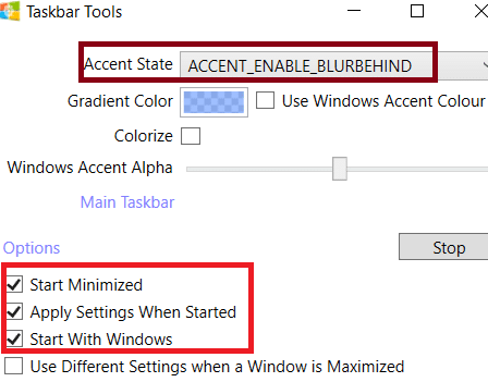 Klik mulai diminimalkan, terapkan pengaturan saat dimulai, mulai dengan windows